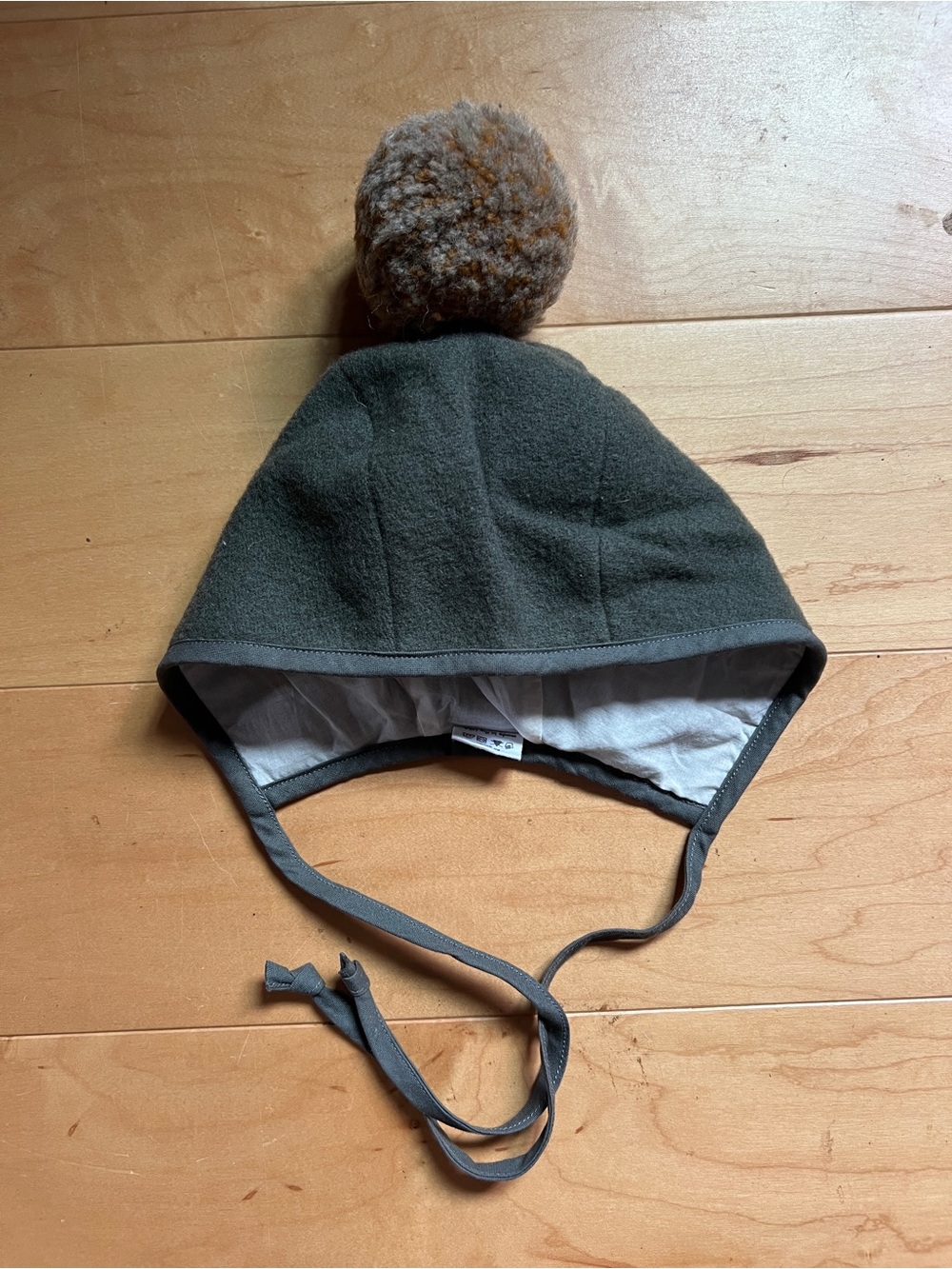 Briar wool Olive Green Pom-Pom Winter Hat with Chin Ties